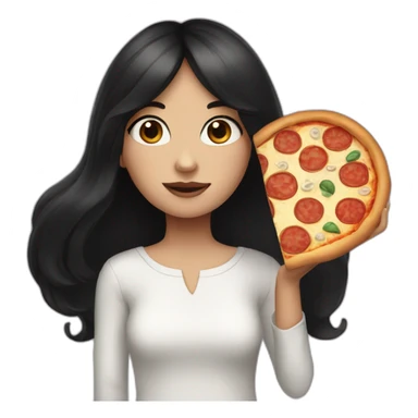 A girl with black hair and white skin yet a pizza in her hands sticker