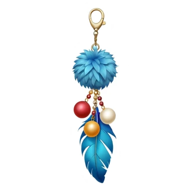 Keychain with big hanging feather and beads and soft fluffy big Pom-pom-balls attached    sticker