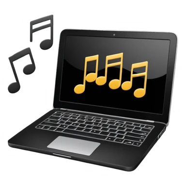 laptop with musical notes around sticker