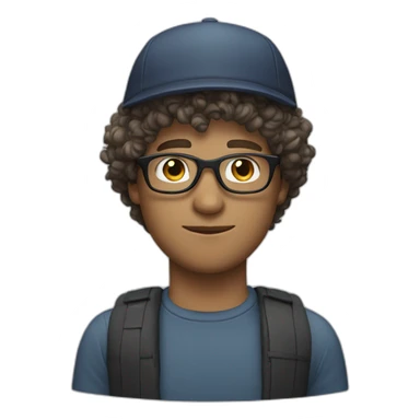 white man with curly hair, cap and glasses sticker