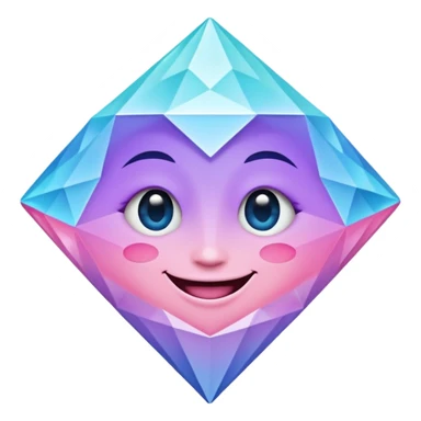 A cheerful diamond logo with a black outline and a smiling face, set against a pastel gradient of pink, blue, and lavender. Smaller diamonds surround it, forming a larger diamond pattern. Playful yet sleek, perfect for branding, digital media, sticker