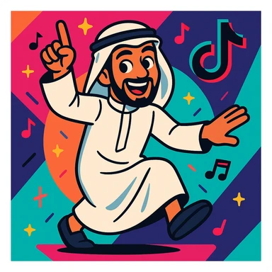 Middle Eastern man, traditional Arab clothing, TikTok style, energetic, youthful, colorful background sticker