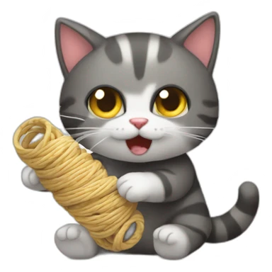 Gato jugando con un rollo de hilo sticker