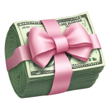 a roll of dollars, with a pastel pink bow on it sticker