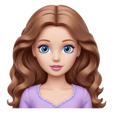 Barbie girl Chestnut long wavy hair and blue eyes is In pale purple clothes There are grey hearts above the head sticker
