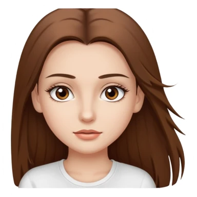 Chica de pelo liso ,largo y marrón con ojos color marrón  y una camiseta blanca y la piel blanca con pestañas y maquillada clean look sticker