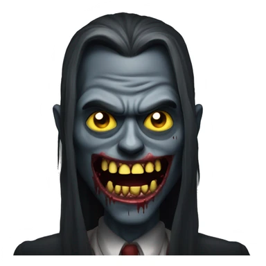 zombie vampire with a dark monochrome skin and a crazy face with yellow and sharp teeth and blood and long hair covering the face sticker