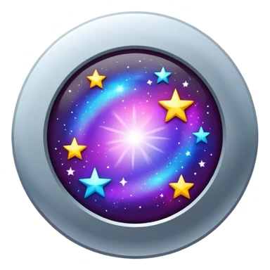 A round galactic colored button with twinkling stars in the center sticker