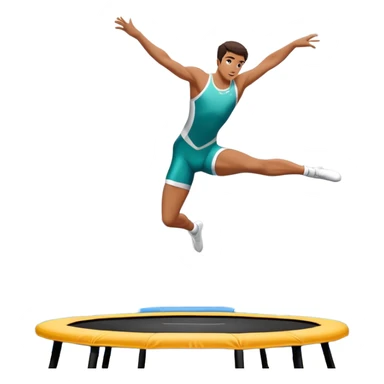 An athletic person soaring high above a trampoline, executing an acrobatic flip with perfect form. The scene captures motion and energy, with a dynamic pose, stretched limbs, and a focused expression. The background suggests a professional trampoline arena with safety padding. sticker