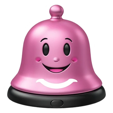 pink call bell with silver top and black base with smiley face on it sticker