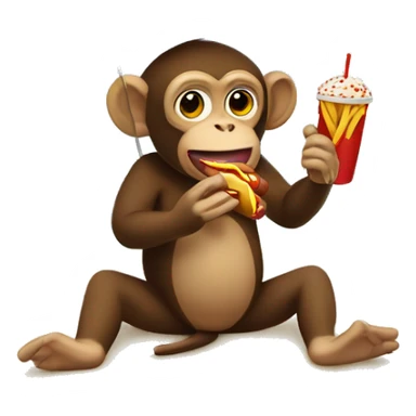 monkey eating hot dog under an umbrella on a beach sticker