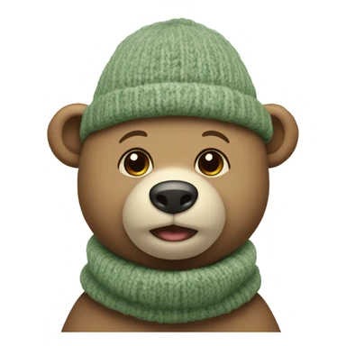 Cute Bear with knitted Sage green hat without scarf sticker