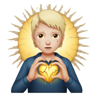 Heart cracking with light leaking out, hands trying to hold it together sticker