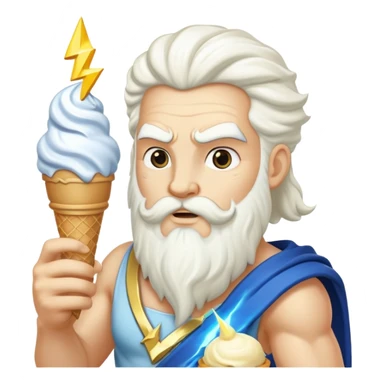 Zeus with a white ice cream cone and a lightning bolt sticker