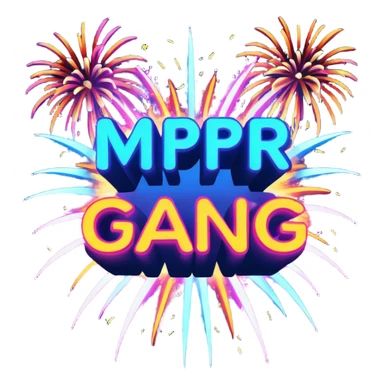 Create a bold, over-the-top emoji-style design featuring the text “MPR Gang” in large, glowing letters surrounded by explosive fireworks, neon colors, and dynamic energy effects. The style should feel celebratory, chaotic, and powerful, like a wild party or epic team victory. sticker