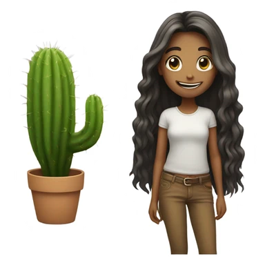 smiling girl with long hair add a cactus sticker