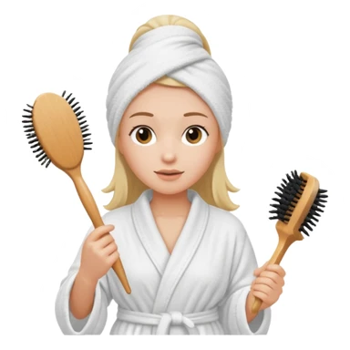 Women wearing shower robe an their hair with towel holding a brush sticker