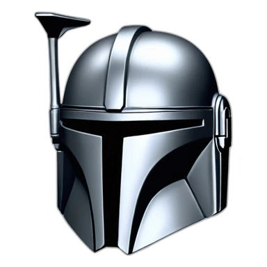 shiny silver mandalorian helmet with black sticker