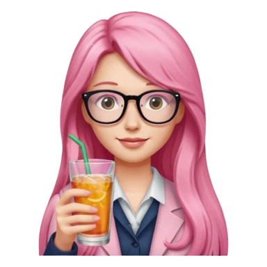 pink long haired drink holder with glasses  sticker