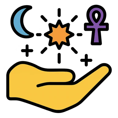 hand with glowing energy and spiritual symbols sticker