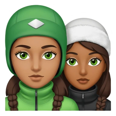 Green eyed brown girl and green eyed white guy in ski masks sticker