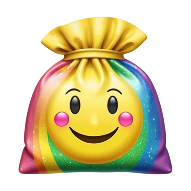 bag of rainbow glitter with a smiley face sticker