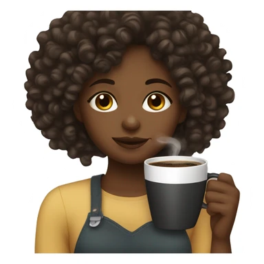 black girl drinking coffee with curly hair  sticker