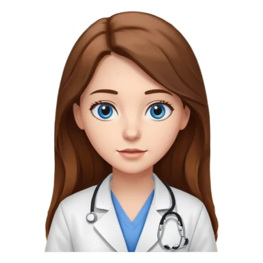 inside a classroom at university, a pretty female nursing student with long brown hair, blue eyes sticker