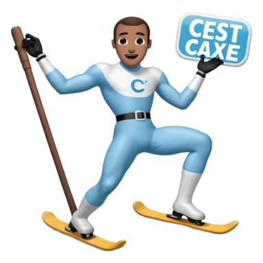 Frozone retro sticker, sliding on ice, playful expression, vintage sticker look written "c'est carré dans l'axe" sticker