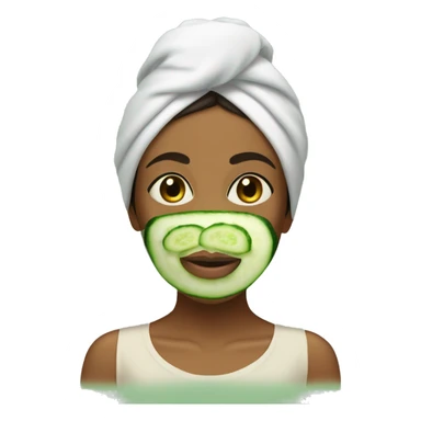Brown girl face mask cucumber on eyes towel on head sticker