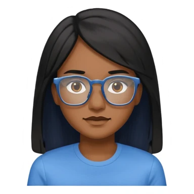 Cor da pele parda óculos um pouco quadrado cabelos longos e preto roupas blusinhas de manga curta sticker