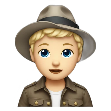 baby with short blonde hair and giant blue eyes wearing a fedora sticker