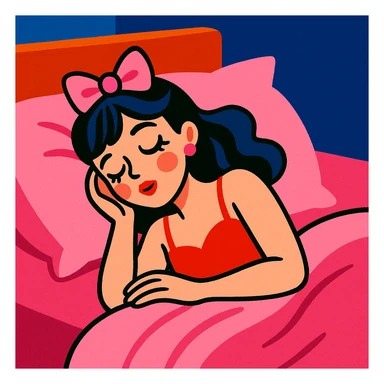 coquette girl sleeping in a pink soft bed, vibrant toon style sticker