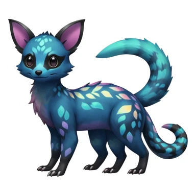 Rare exotic cute epic aesthetic colorful Salandit-Eevee-Civet-species-Fakemon-hybrid-creature, with markings, full body sticker