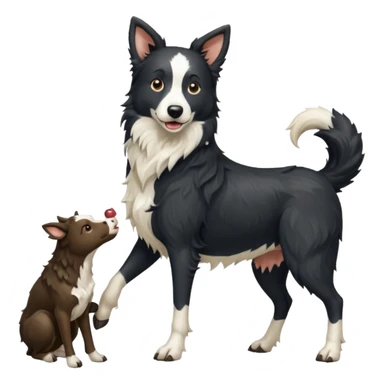 A black and white border collie werewolf, standing on her hind legs, holding a cow's hoof. sticker