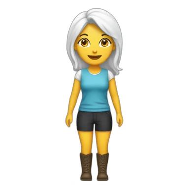 Mujer de piel blanca chiquita de cabello negro a media espalda, vestida con ropa de logística y botas sticker