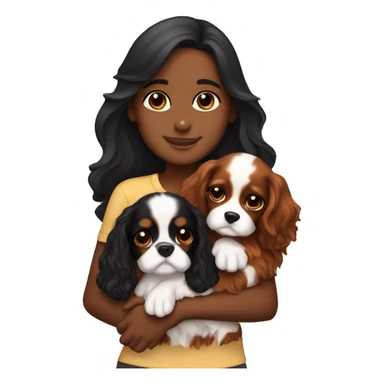 cute girl hugging two black and brown cavalier king charles spaniel  sticker