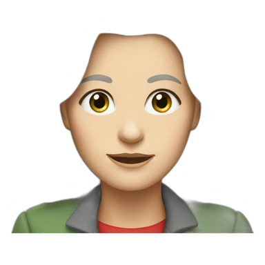 28 old women, white skin, long blond-brown hair, green eyes, red shirt in a gray jacket sticker