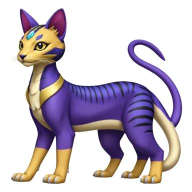 Egyptian furry hyper-realistic colorful Bastet-Liepard-Noibat-Gatomon-Garchomp-Digimon-Fakémon-Pokémon-creature (full body) sticker