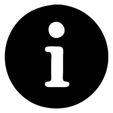 minimalist information icon with letter i in a solid black filled circle sticker