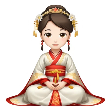 Beautiful girl wearing Hanfu wedding dress sitting sticker