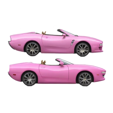 glamorous pink sports car, sphinx at the wheel, wolfhound on top of the car sticker