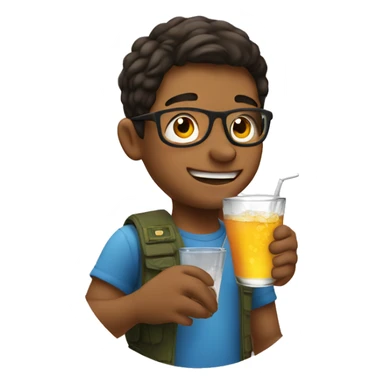 boy enjoying a drink. Add a jet into the background sticker