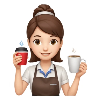 cute barista portrait, head and shoulders only, wearing apron, coffee shop uniform, friendly smile, holding a small coffee cup, 3D cartoon, mobile game icon style, clean background, no text, no watermark
 sticker