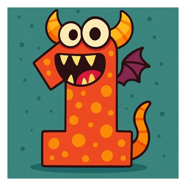 The number 1 as a fantasy monster sticker