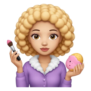 Light skin female holding makeup fluffy sponge in left hand  sticker