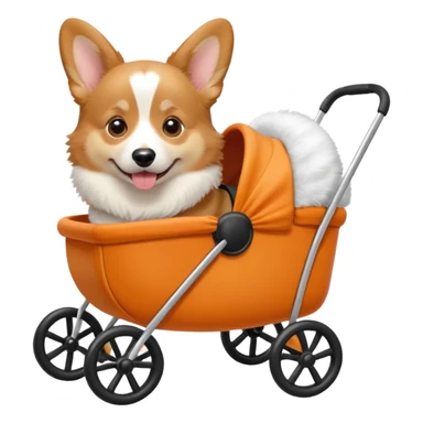 lifelike corgi in a dog stroller, apple emoji look sticker