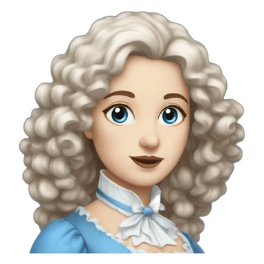 woman in 18th century, blue eyes, brown medium wavy hair, blue white costume sticker