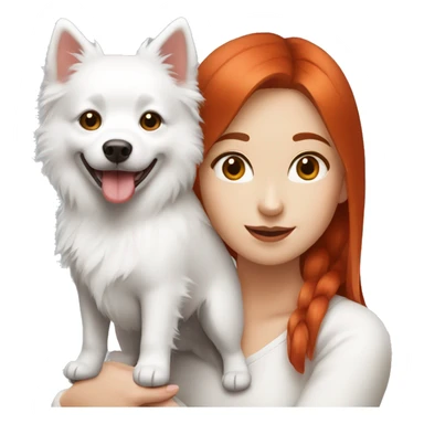 red hair girl with Japanese spitz dog sticker