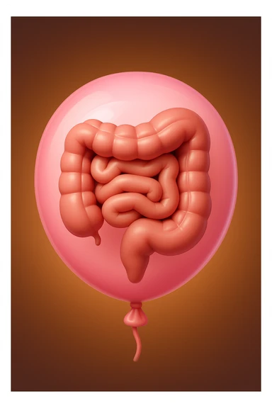 EMOJI STILE IPHONE 3D DI UN INTESTINO CHIUSO IN UN PALLONCINO CHE SIMBOLEGGIA GONFIORE, IPERREALISTICA 4K sticker